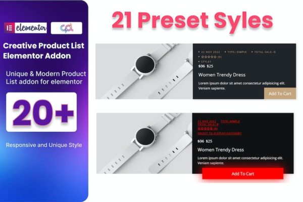 Addon de liste de produits WooCommerce pour Elementor