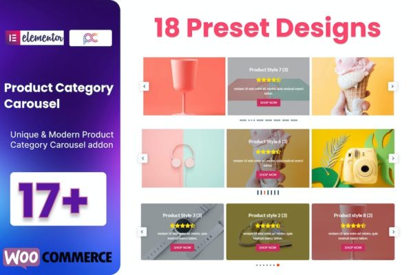 Carrousel de catégories de produits WooCommerce pour Elemento