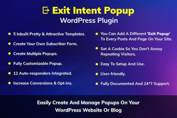 Plugiciels WordPress Exit Intent Popup